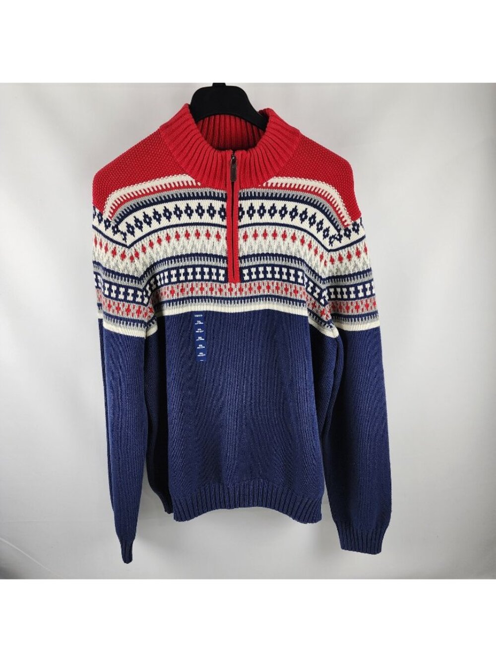 Izod Sweater Mens XXL Red White Blue Knit Geometric 1/4 Zip Mock Neck NWT